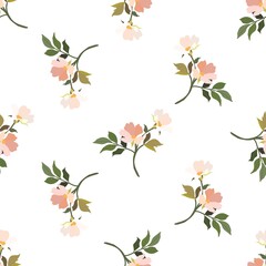 Vintage flowers. Seamless pattern. A branch of a blossoming tree. Flat vector isolated illustration. Pastel colors.