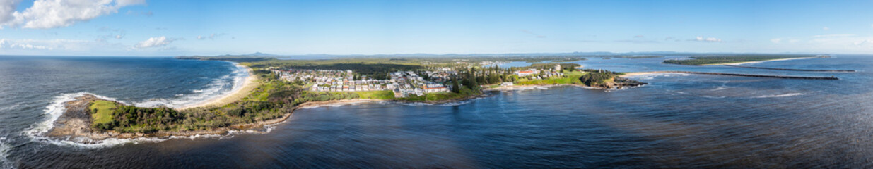 Fototapeta na wymiar Aerial panoramic view of Yamba, a tourist destination in northern New South Wales, Australia