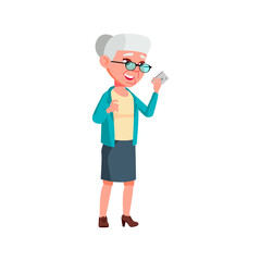 grandmother facetiming with grandchildren on phone cartoon vector. grandmother facetiming with grandchildren on phone character. isolated flat cartoon illustration