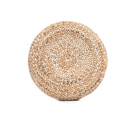 Rattan pouf on white background