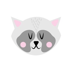 Vector illustration of cute raccoon face in flat style