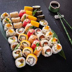 sushi on the black background