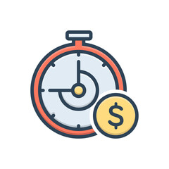 Color illustration ion for clock with dollar sign
