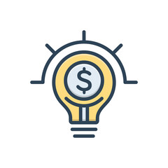 Color illustration icon for lightbulb on with dollar sign
