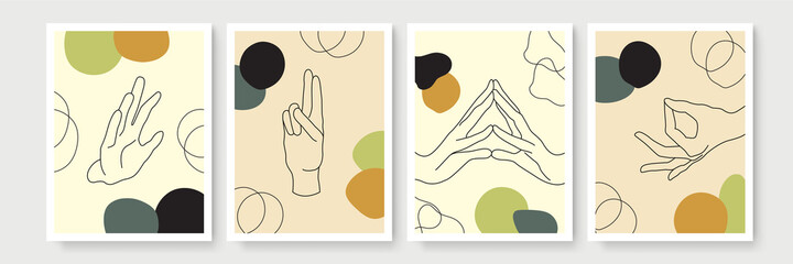 Trendy minimalist abstract minimal hand Monoline illustrations. Set of hand drawn contemporary artistic posters.