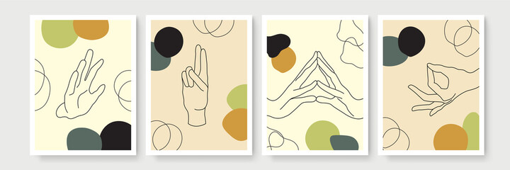 Trendy minimalist abstract minimal hand Monoline illustrations. Set of hand drawn contemporary artistic posters.