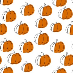 Eggs and eggshells on a colored background. Seamless food-themed pattern. Simple hand-drawn illustration with curved lines, digital illustration.