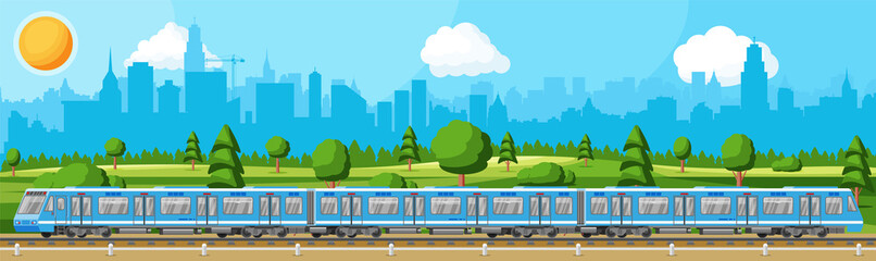 High Speed Train and Landscape With Cityscape.