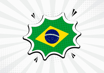 Artistic Brazil country comic flag illustration. Abstract flag speech bubble pop art vector background