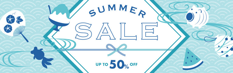 vector background with Japanese summer icons for banners, cards, flyers, social media wallpapers, etc. © mar_mite_