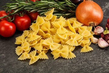 Raw Italian farfalle pasta for cooking