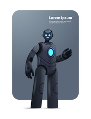 black robot cyborg modern robotic character artificial intelligence technology concept vertical