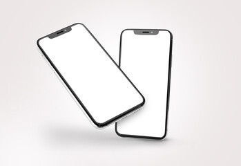 Mobile phones with blank screens on white background