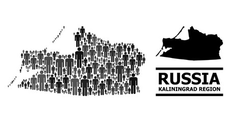 Map of Kaliningrad Region for political proclamations. Vector population mosaic. Mosaic map of Kaliningrad Region done of population elements. Demographic scheme in dark grey color tones.