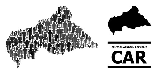 Obraz premium Map of Central African Republic for political doctrines. Vector demographics abstraction. Abstraction map of Central African Republic done of guy icons.