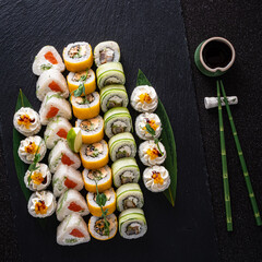 sushi on the black background