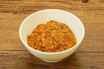 Traditional Georgian Kharcho soup with meat