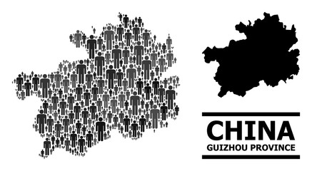 Map of Guizhou Province for politics posters. Vector population abstraction. Composition map of Guizhou Province made of population items. Demographic scheme in dark gray color shades.