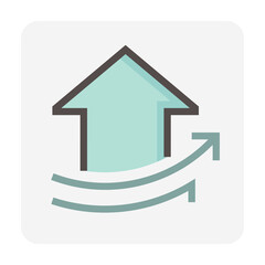 House price or value increase vector icon. Consist of home or house building, growth graph. Market price or interest rate of real estate or property for development, owned, sale, rent, buy. 48x48 px.