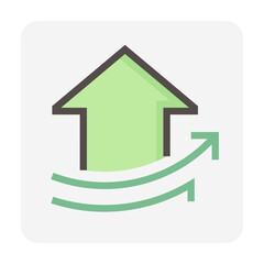 House price or value increase vector icon. Consist of home or house building, growth graph. Market price or interest rate of real estate or property for development, owned, sale, rent, buy. 48x48 px.