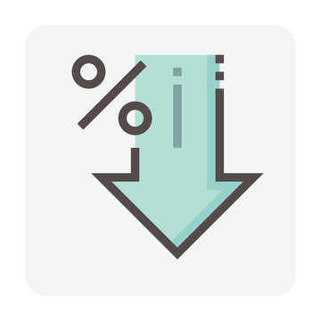 Percent decrease vector design. Consist of down arrow and percent sign, icon or symbol. Concept for percentage of interest rate, loss profit,  stock price or discount. Editable line stroke  48x48 px.
