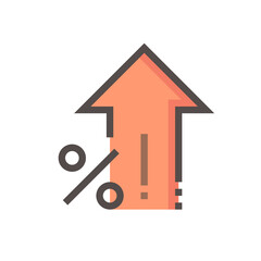 Percent increase vector design. Consist of up arrow and percent sign, icon or symbol. Concept for percentage of interest  rate, growth profit,  stock price etc. Thin line or outline of shape. 48x48 px
