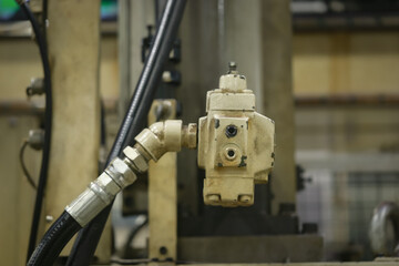 Machine part with tool equipment and metal material for industrial manufacturing, Walking way in Factory, Safety part for an automobile working shop.