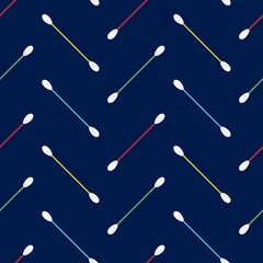 Colorful cotton swabs, cotton buds, Q-tips cartoon style vector seamless pattern background.