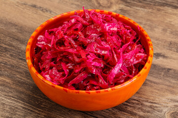 Marinated red cabbage in the bowl
