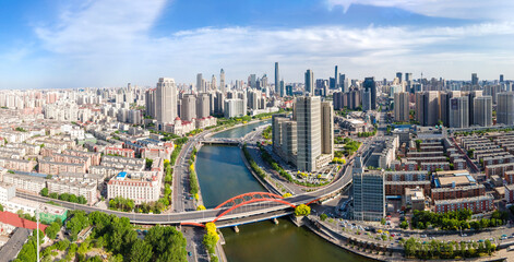 Aerial photography of Tianjin city architecture landscape skyline