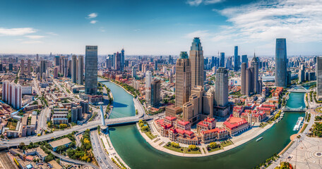 Fototapeta na wymiar Aerial photography of Tianjin city architecture landscape skyline