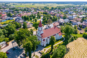 Fototapeta na wymiar Aerial view of Knyszyn city center, town square, city hall and church
