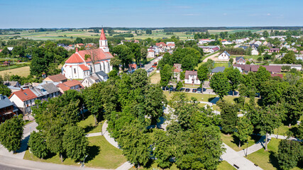 Obraz premium Aerial view of Knyszyn city center, town square and church