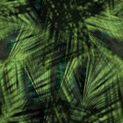 Seamless abstract print of botanical leaf shadows over abstract surface design. High quality illustration. Tropical palm leaves showing in the negative space between sunlight rays overlaid on design.