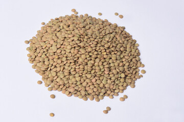 heap of eston lentils on white background