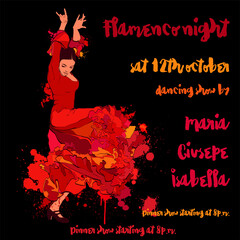 Flamenco night, spanish girl dances a flamenco - obrazy, fototapety, plakaty