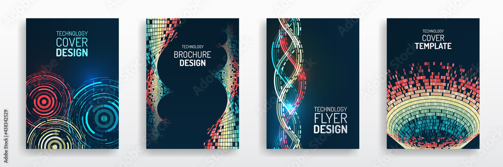 Poster science and innovation hi-tech background. sci-fi flyer design. set of big data visualization cover 
