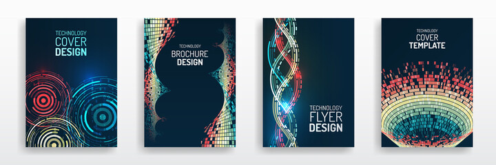 Science and innovation hi-tech background. Sci-fi Flyer design. Set of Big data visualization cover layout. Technology modern brochure templates. - obrazy, fototapety, plakaty