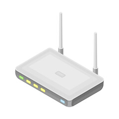 Wifi Router with Antenna as Wireless Network Communication Technology Isometric Vector Illustration - obrazy, fototapety, plakaty