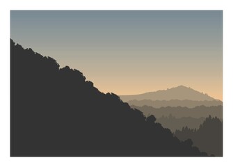 Mountain slope with hill and forest silhouette layer background.