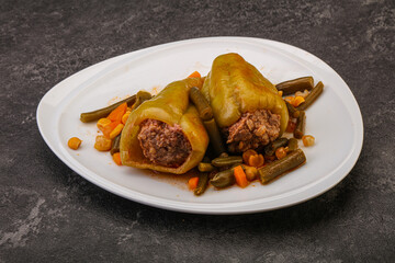 Baked stuffed bell pepper with meat