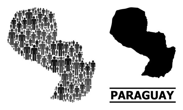 Map Of Paraguay For Social Proclamations. Vector Demographics Mosaic. Concept Map Of Paraguay Created Of Human Elements. Demographic Concept In Dark Grey Color Shades.