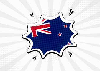 Artistic New Zealand country comic flag illustration. Abstract flag speech bubble pop art vector background