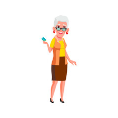 old european lady payment with credit card in shop cartoon vector. old european lady payment with credit card in shop character. isolated flat cartoon illustration