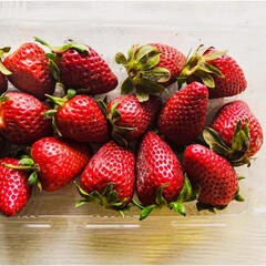 strawberries on a table