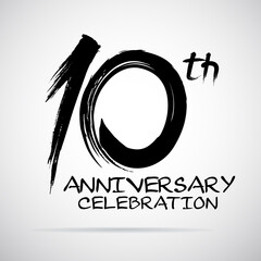 Vector Brush Calligraphy 10 years anniversary Sign Isolated on Grey Background