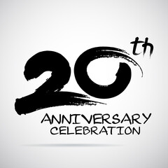 Vector Brush Calligraphy 20 years anniversary Sign Isolated on Grey Background