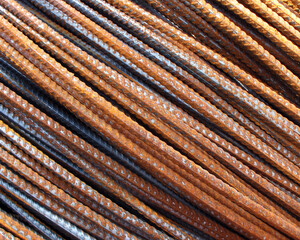 Bundle of rusty steel reinforcement bars