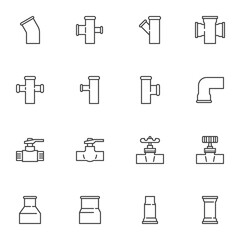 Plumbing related line icons set