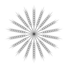 Obraz premium Round wheat wreath and ornament. Black and white outline. Design template for packaging, labels, prints and other ideas. Vector illustration and drawing.
